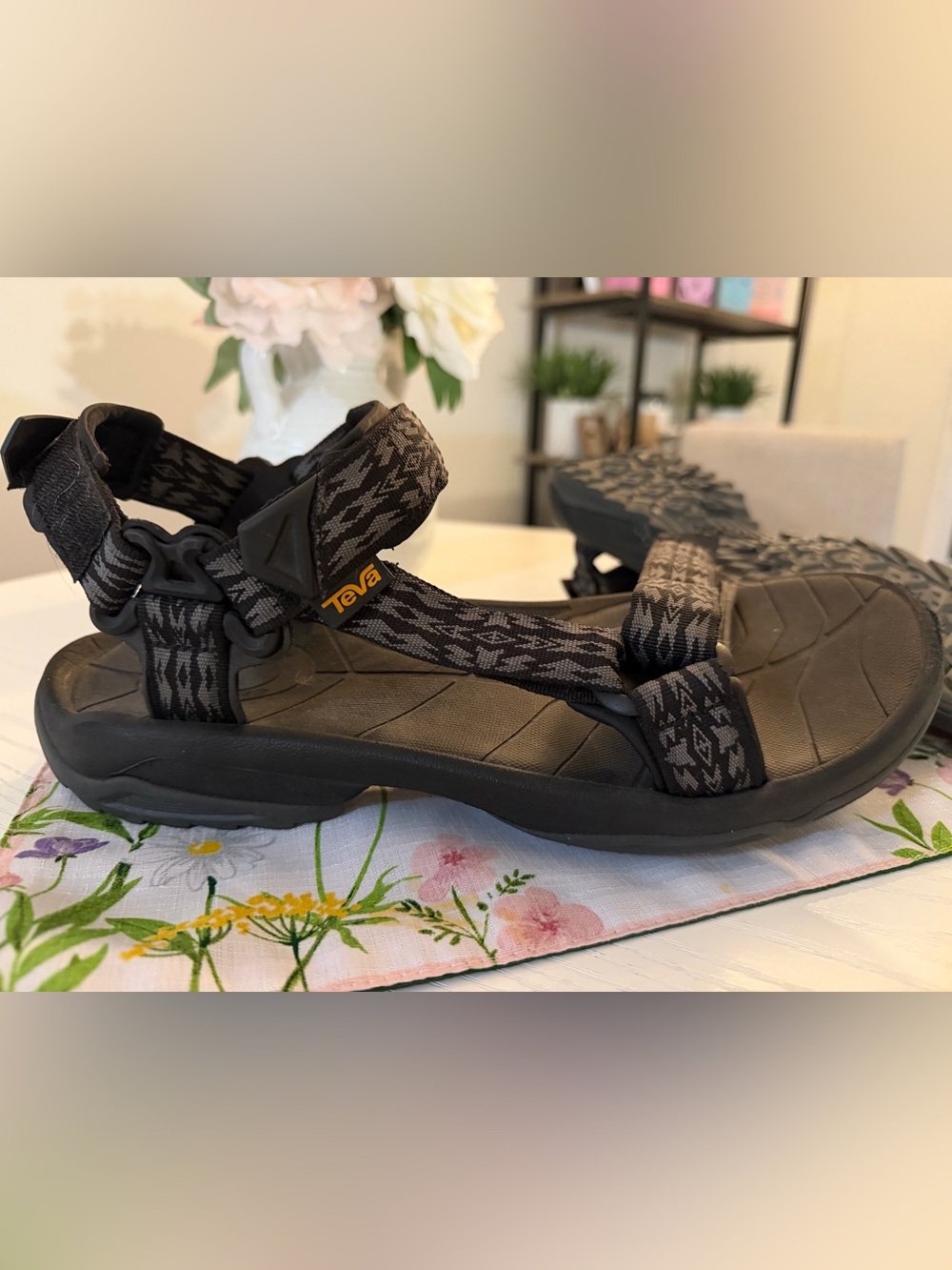 Teva Black Patterned Strappy Sandals
